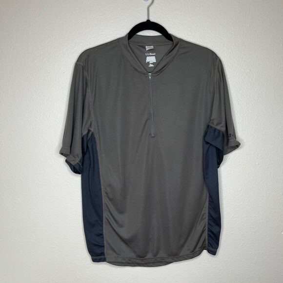 LL Bean Comfort Bicycling Biking Jersey Olive Gray Zipper Pocket Men Medium - Picture 12 of 12